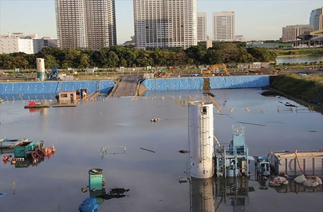 ▲2014年の台風18号によって冠水した豊洲新市場用地