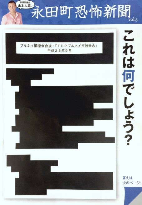 ▲会見で配布された、「永田町恐怖新聞 vol.3」と題する小冊子